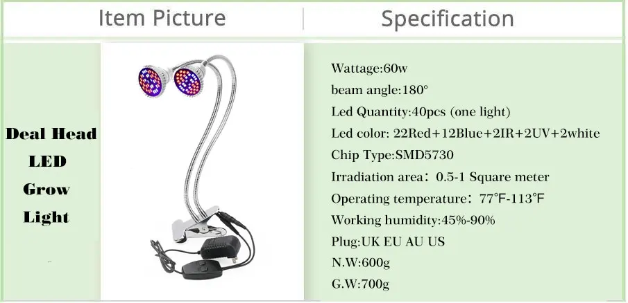 60 Вт фитолампа полный спектр светодиодный светильник для выращивания растений лампа фитолампа для комнатных саженцев цветок фитолампия для выращивания палаток коробка цветочное растение