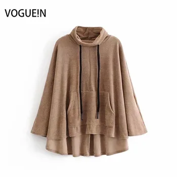 

New Womens Fashion Solid Cloak Style Long Sleeve Loose Blouse Tops