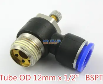 

2 Pieces Tube OD 12mm x 1/2" BSPT Air Flow Control Valve Pneumatic Connector Push In To Connect Fitting