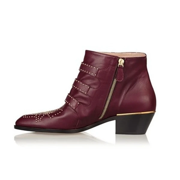 ARQA/зимние женские ботильоны из натуральной кожи с пряжкой; мотоботы с острым носком на каблуке «рюмочка»; женская обувь; zapatos mujer - Цвет: wine