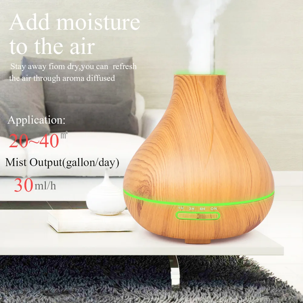 

DC24V 400ML Wood Grain Air Humidifier Big Fog Aroma Essential Oil Diffuser Remote Control Desktop Air Purifier