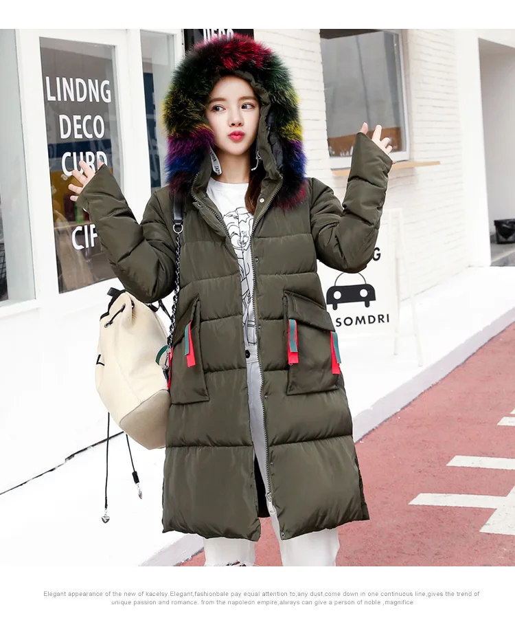 

Korean Women winter warm parka Extra thick coat overcoat X-long sleeve Office style with fur cap Plus Size tops