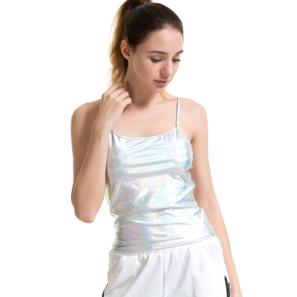 camisole women's Women's Shiny Metallic Camisole Wet Look Short Vest Spaghetti Straps Tank Top Party Club Dancewear Basic Solid Strappy Cami cami top