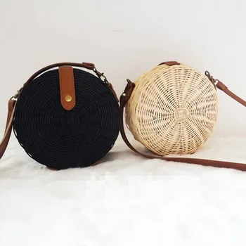 

by dhl 50pcs 2018 Women Straw Bag Bohemian Bali Rattan Beach Handbag Circle Lady Crossbody Handmade Kintted Shoulder Bags