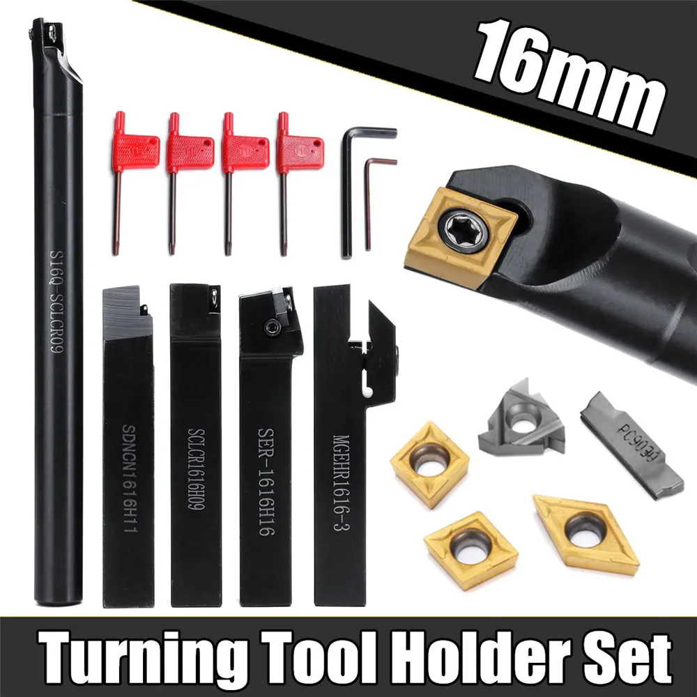 

5Pcs 16MM Shank Turning Holder Tool set With Blade&Wrench For Bench Lathe & CNC Turning Tool