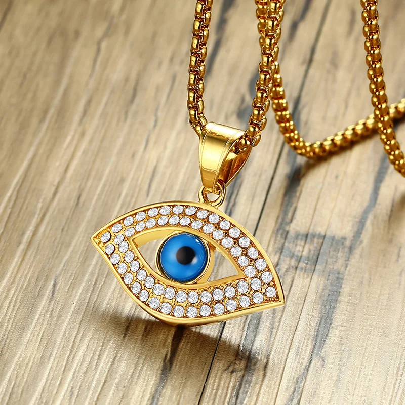 men's evil eye necklace gold