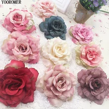Yooromer 5 pçs 8cm seda rosa artificial flor de casamento casa mobiliário diy grinalda folhas artesanato simulação barato falso flowe(China)