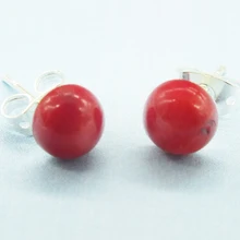 6 мм коралловые серьги, красные морские кораллы серьги-гвоздики, шариковые гвоздики, итальянские украшения, подарок коллеге, крошечные шпильки, простые ювелирные изделия