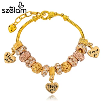 

Szelam 2019 Aliexpress HOT SALE Bracelet Luxury Beads Gold Color Snake Chain Charm Bracelets For Women DIY Jewelry SBR140662