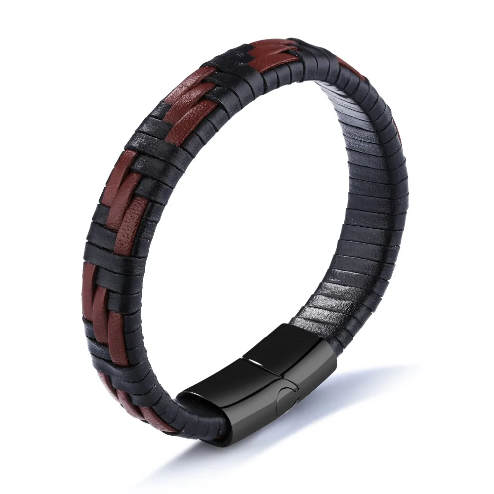 FATE LOVE Brand Men Genuine Leather wrap bracelet Black Statement bangles charm punk Fashion Jewelry 2017 new arrival