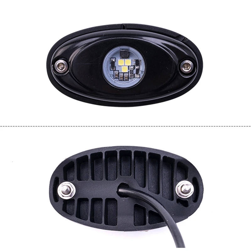 Universal 9W Rock Flood Beam LED 12V 24V 4x4 Under Body Trail Rig SUV ATV Light White 6000k Off Road High Power LED Rock Light Kit Underbody Glow Trail Rig ATV UTV SUV RZV 4X4 Offroad Motorcycle Boat (3)