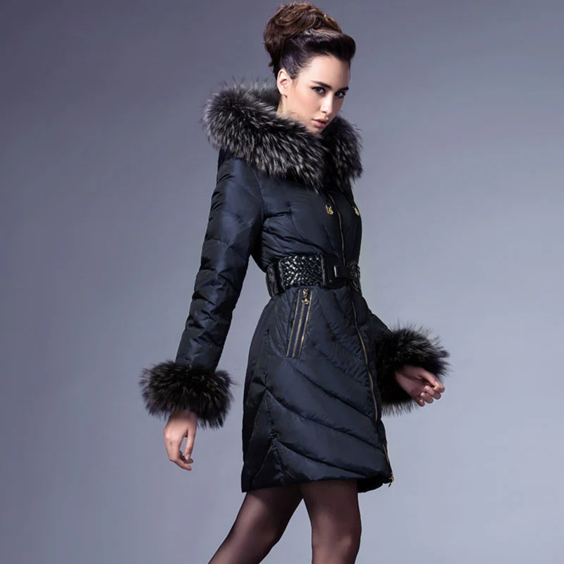 Luxury Winter Coats Real Raccoon Fur Designers Down with Hood 2017