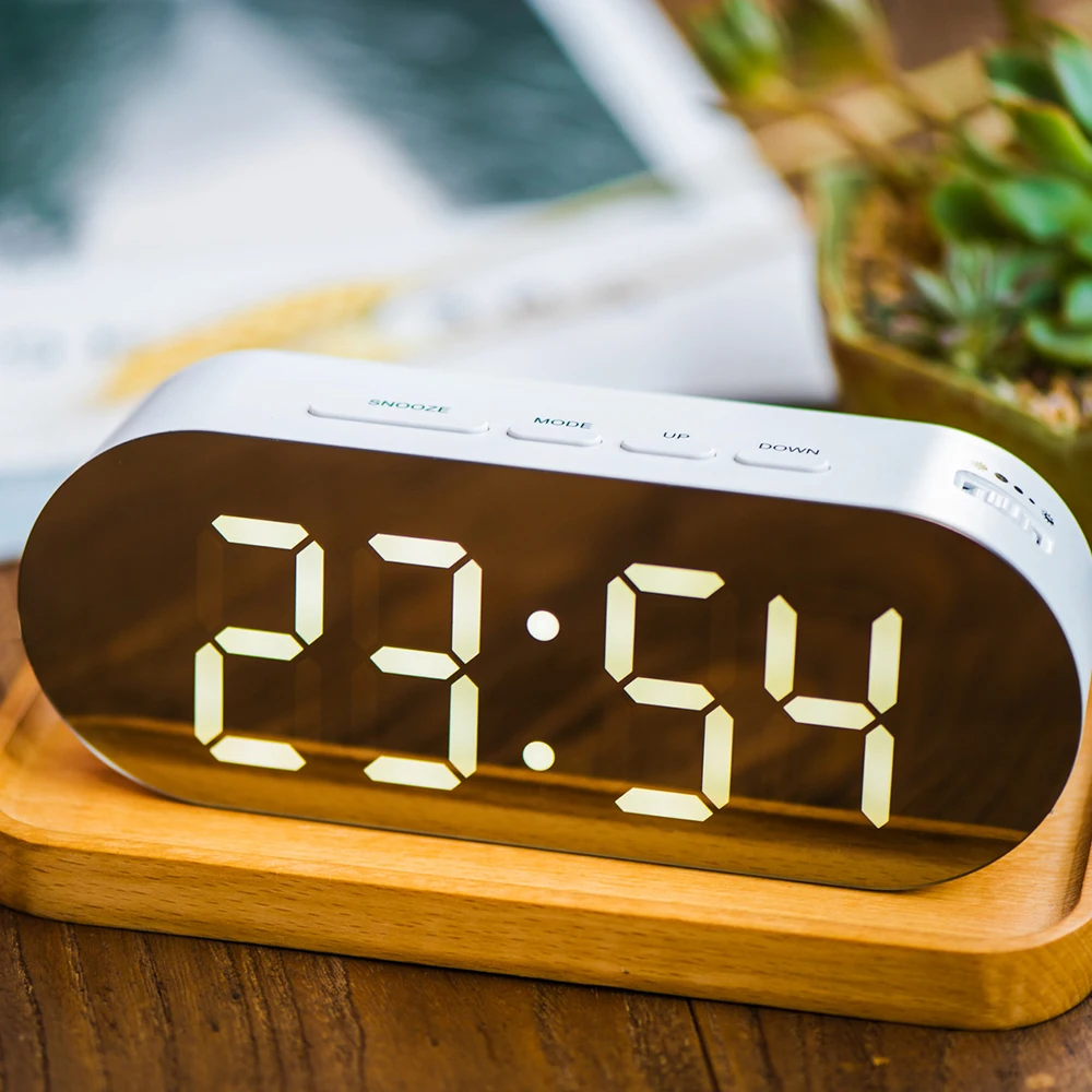 Светодиодный зеркальный будильник настольные часы цифровой Повтор часы Пробуждение светильник электронный Большой температурный дисплей украшение для дома часы
