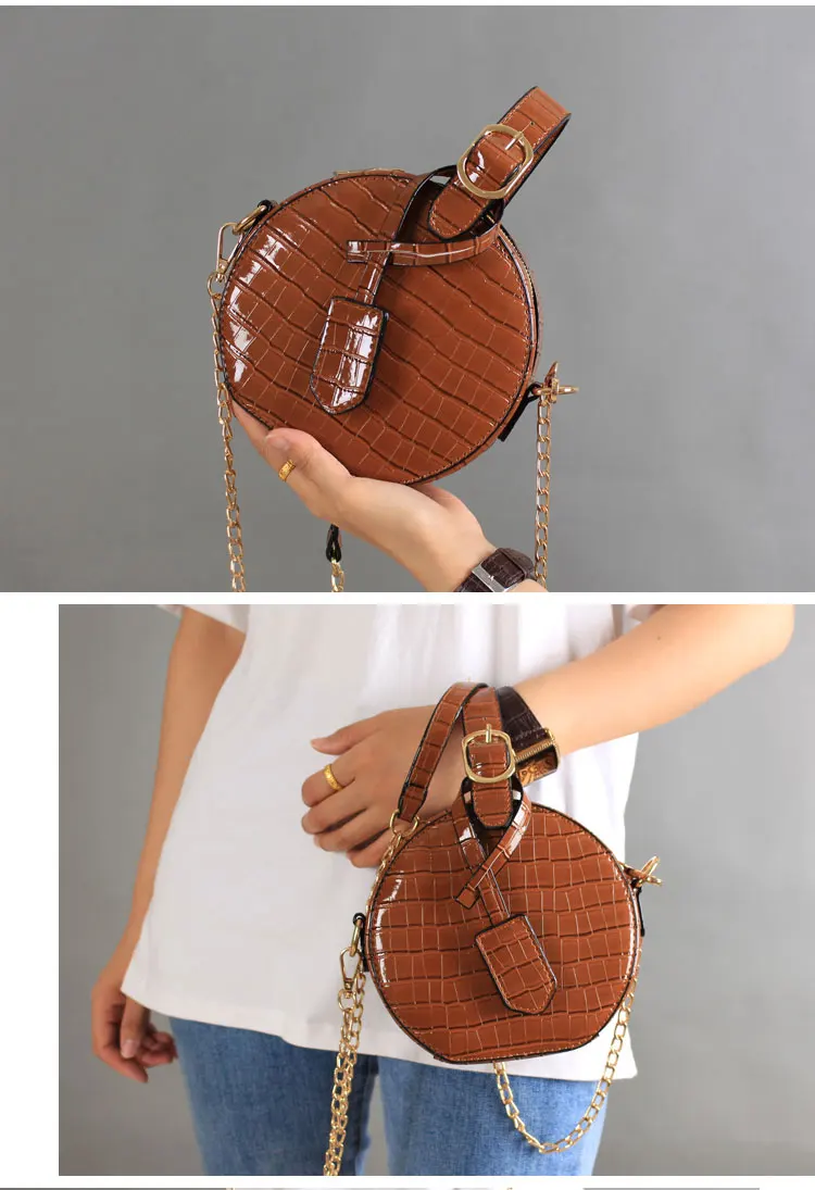 NIGEDU vintage Circular Women Handbags Famous Brand Crocodile Tote Bag  Alligator Ladies Chain Crossbody Bags PU Leather girls Messenger Bags (17)