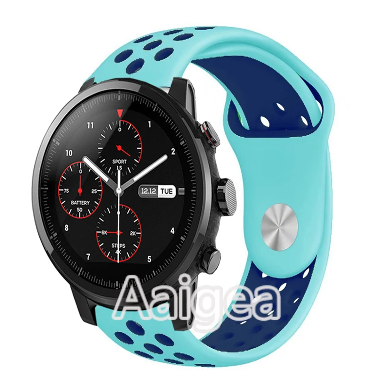 Мягкая силиконовая лента сменный ремешок для Huami Amazfit Strato спортивные часы 2 красочные дышащий браслет Ремешки для наручных часов 22 мм - Цвет: teal blue