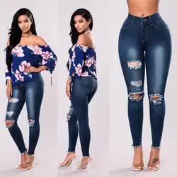 Новые модные женские джинсы деним отверстие женские Стрейчевые с посадкой на талии женское платье узкие брюки-скинни Повседневное