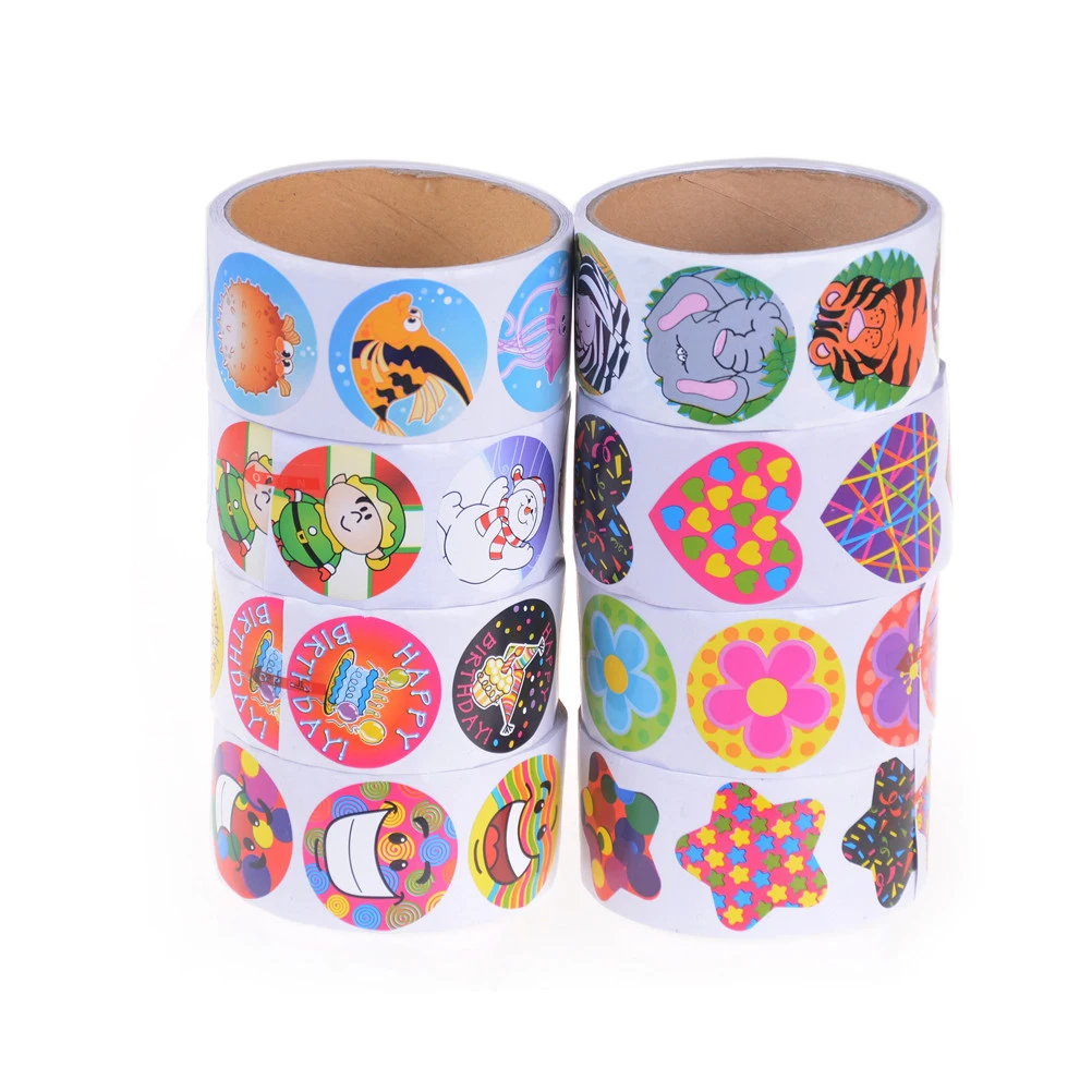 

100pcs/1 roll reward stickers roll kids sticker scrapbooking star 3D cartoon characters funny Toys for Children