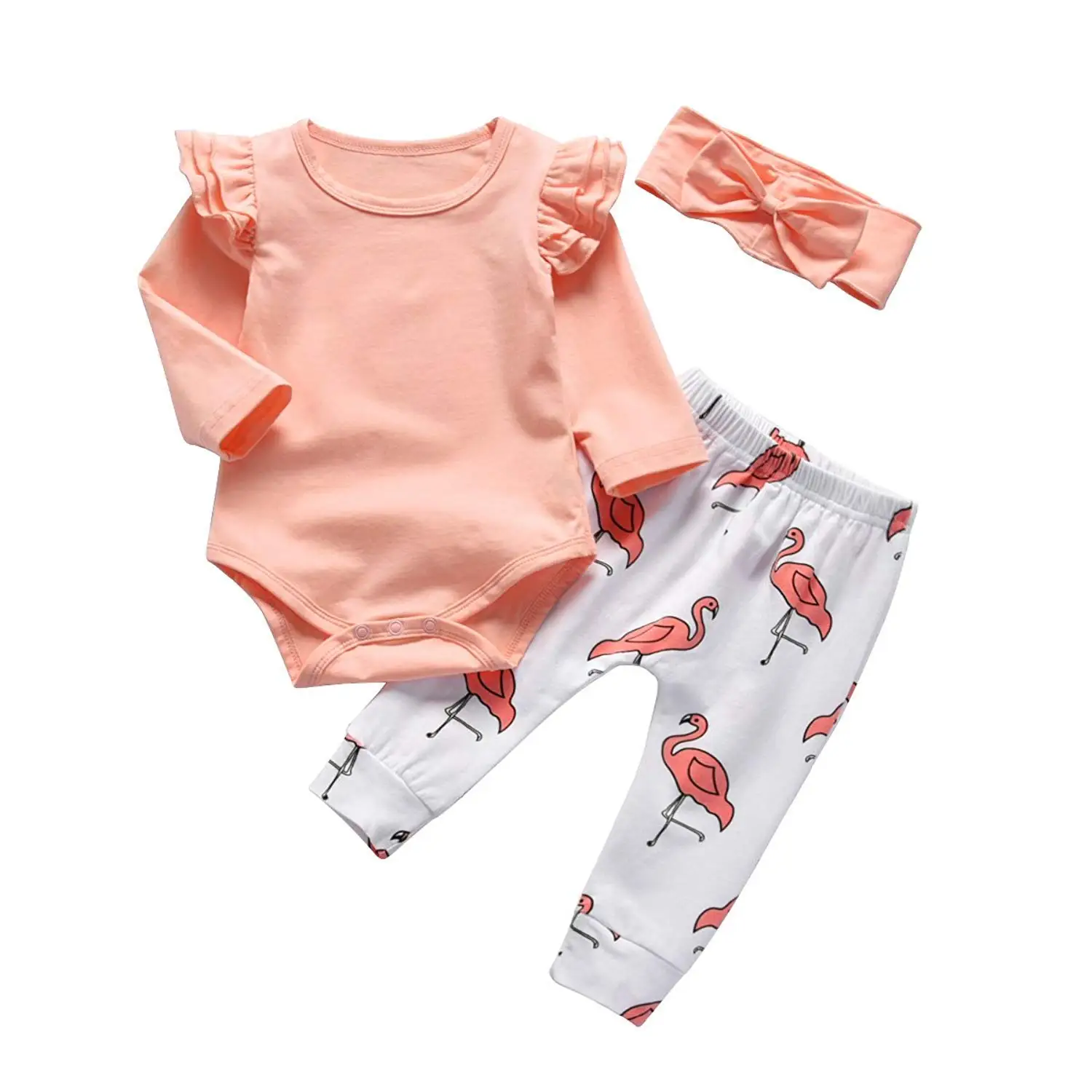 Oklady Baby Girl Clothes Pink Ruffle Long Sleeve Tops Flamingo Pants