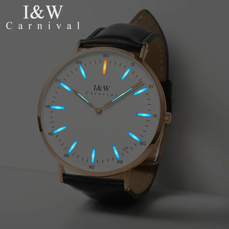 Люминесцентные часы I & W T25 Tritium мужские кварцевые топ бренда Роскошные