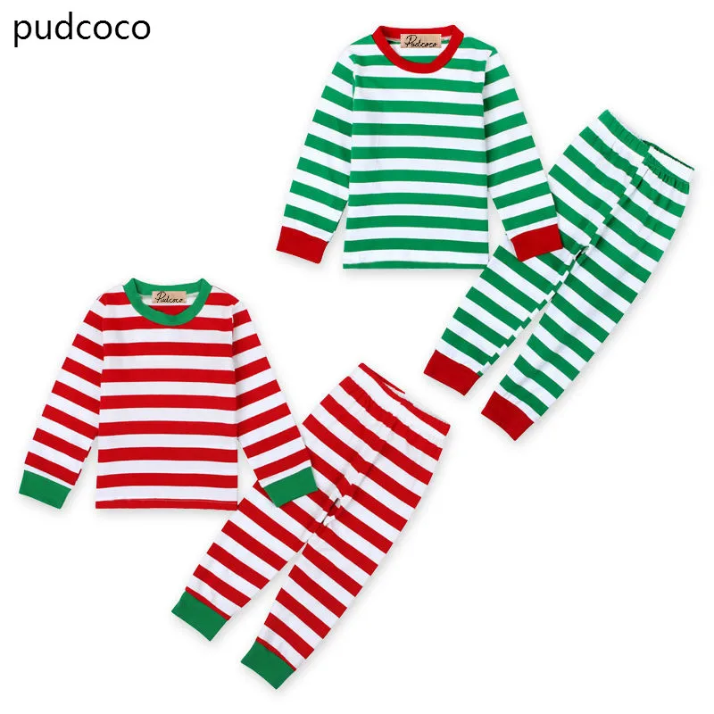 

Christmas Child Baby Girl Boy Stripe Cotton Pajamas Sleepwear Sets Long Sleeve Red Green Tops Pants Xmas Nightwear Clothes Set