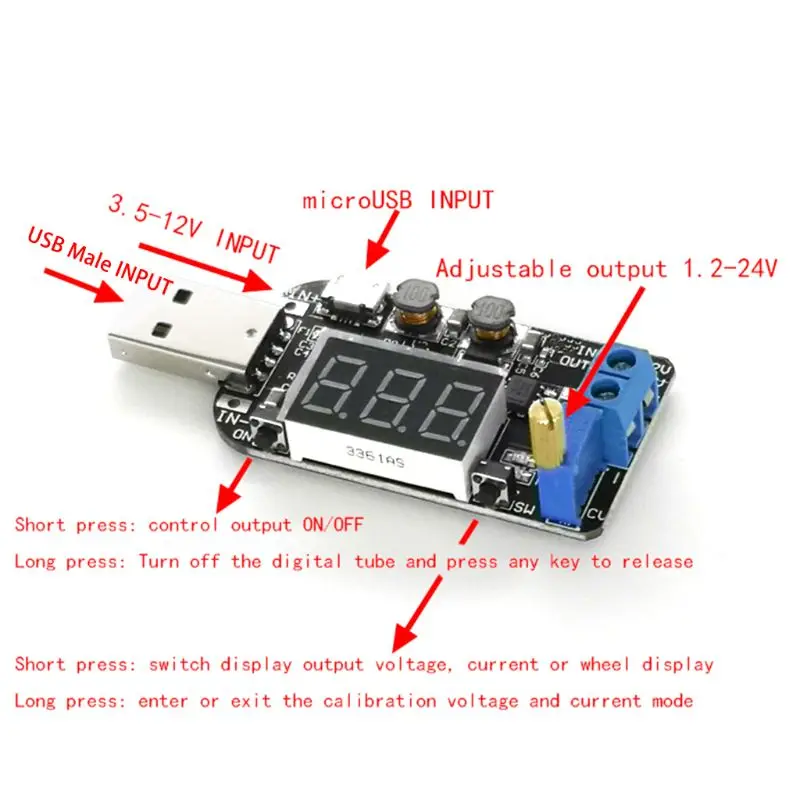 XY-UP USB Boost/Buck модуль питания Input-DC-3.5-12V Output-DC-1.2-24V USB Шаг вверх/вниз Регулируемый преобразователь