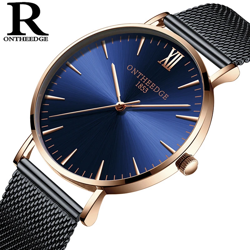 

ONTHEEDGE High Quality Mens Watches Full Stainless Steel Business Ultrathin Watch Men Simple Style Fashion Casual Young Watch