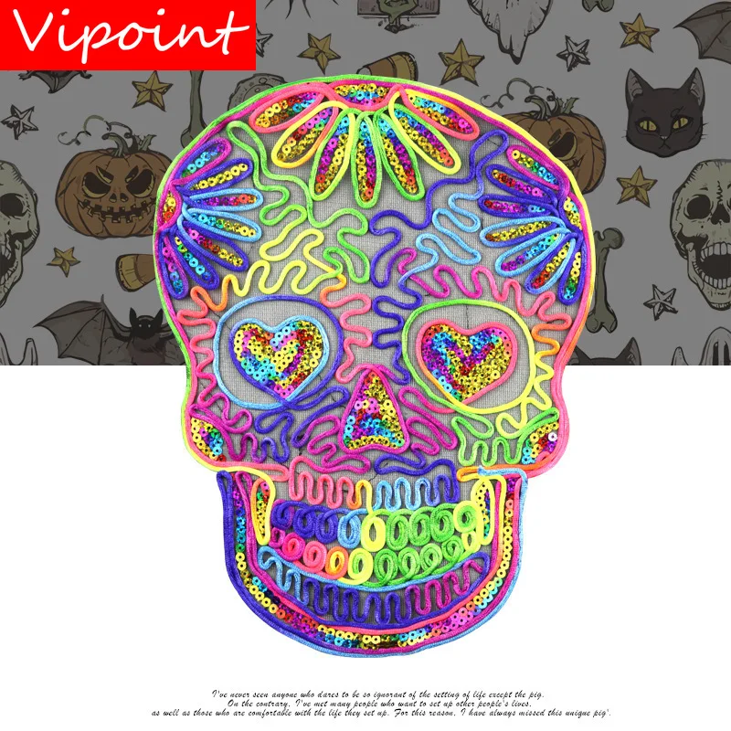 

embroidery skull patches for jackets,skull badges for jeans,applique for coats A488