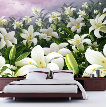

Eco-friendly embossed wallpaper lily flower sofa tv background wall wallpaper mural flora fresco large