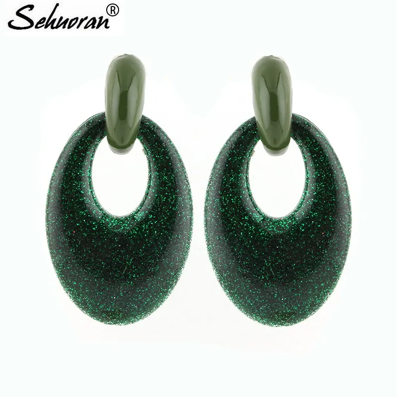 Sehuoran, большие висячие серьги для женщин, масло, цинковый сплав, висячие серьги, ювелирные изделия, опт - Окраска металла: Dark Green