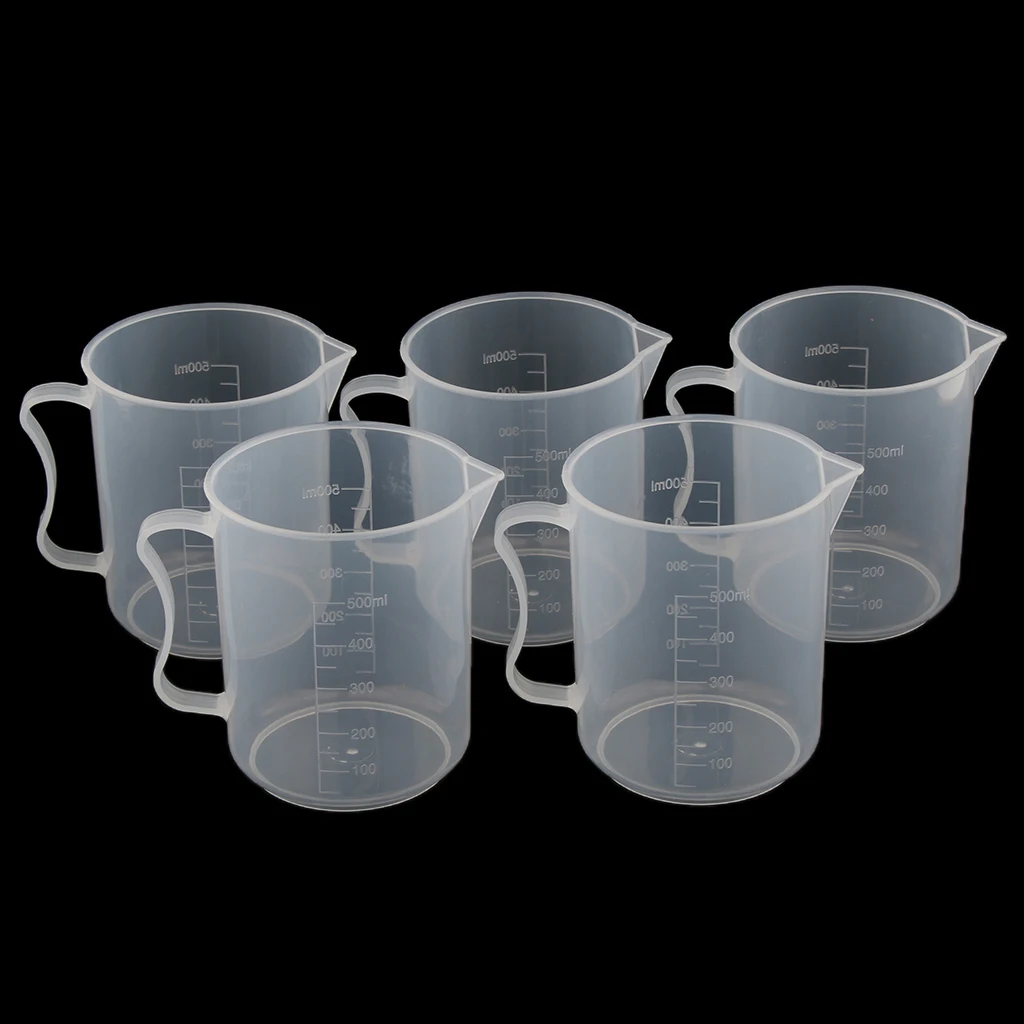 Clear Graduated Beaker Measuring Cup Jug with Handle Grip Metric 500mL 5pcs