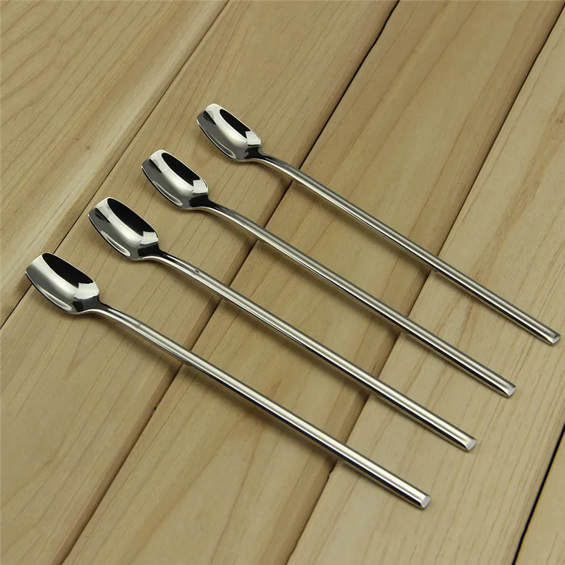 4 Piece Long Handle Spoon Special Square Head 18/10 Stainless Steel