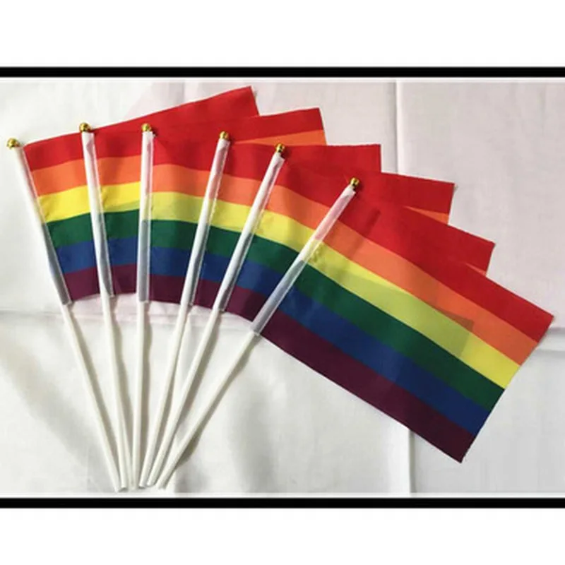 

New 1/5/10 Pcs Rainbow Flag Hand Waving Gay Pride LGBT Parade Les Bunting 14x21cm