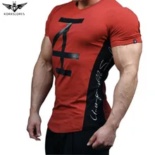 KORKSLORES men’s t-shirt Fitness bodybuilding Short sleeve t shirts Fashion Leisure Muscle Men Slim fit personality tees tops