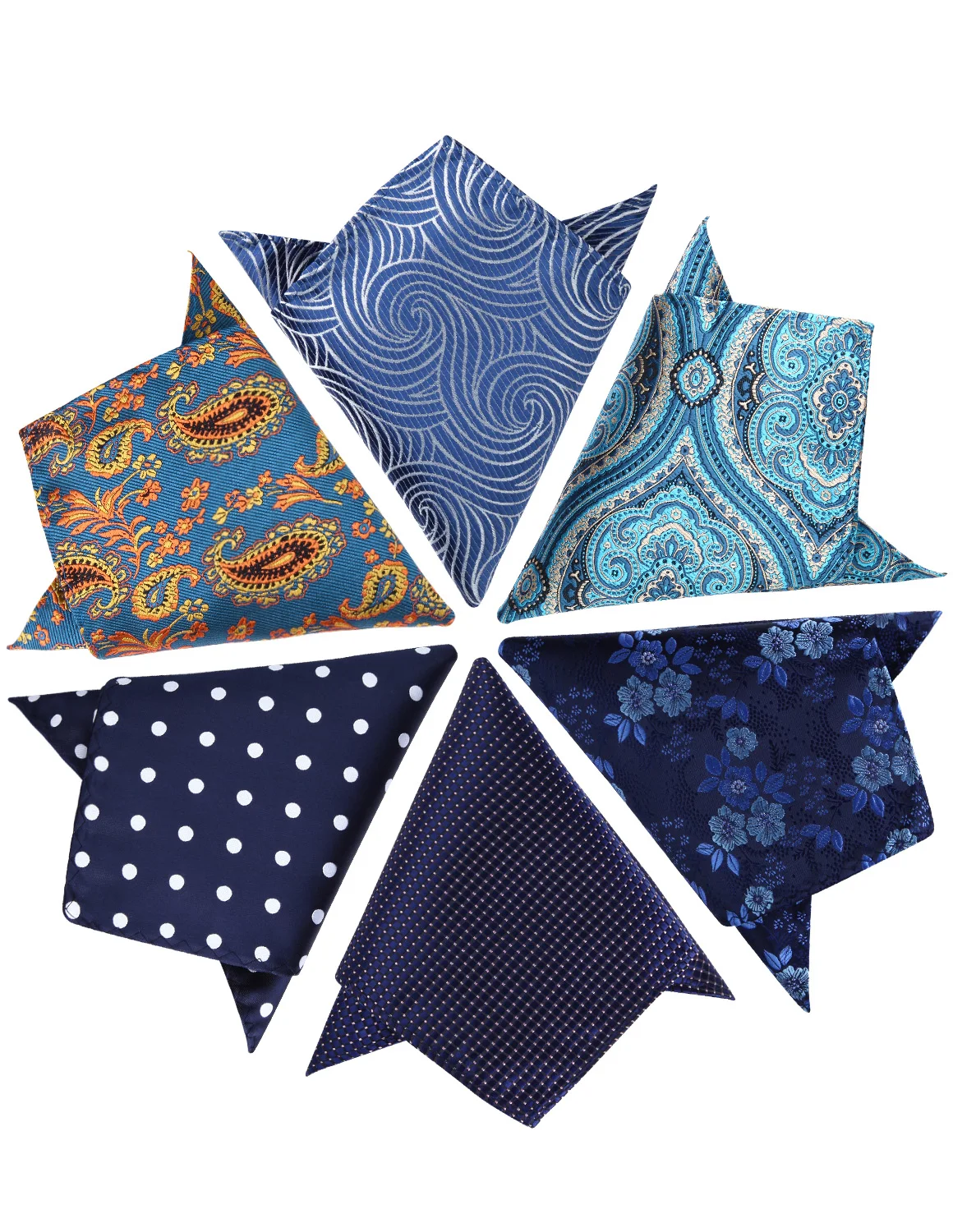 Pocket Square Men Fashion Paisley Polka Dot Floral 6 Pcs 25 x 25 cm Wedding Party Business Handkerc