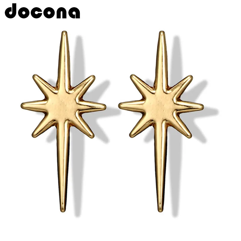 

docona Punk Sun Ray Star Stud Earrings for Women Metal Gold Silver Color Geometric Studs Earring Party Jewelry Brincos 3458