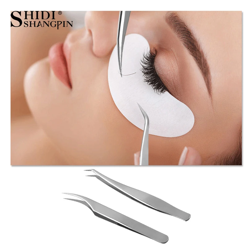 

SHIDISHANGPIN 1/2PCS Eyelashes Tweezers Stainless Steel False Eyelashes Applicator Lashes Tweezers For Volume Eyelash Extension
