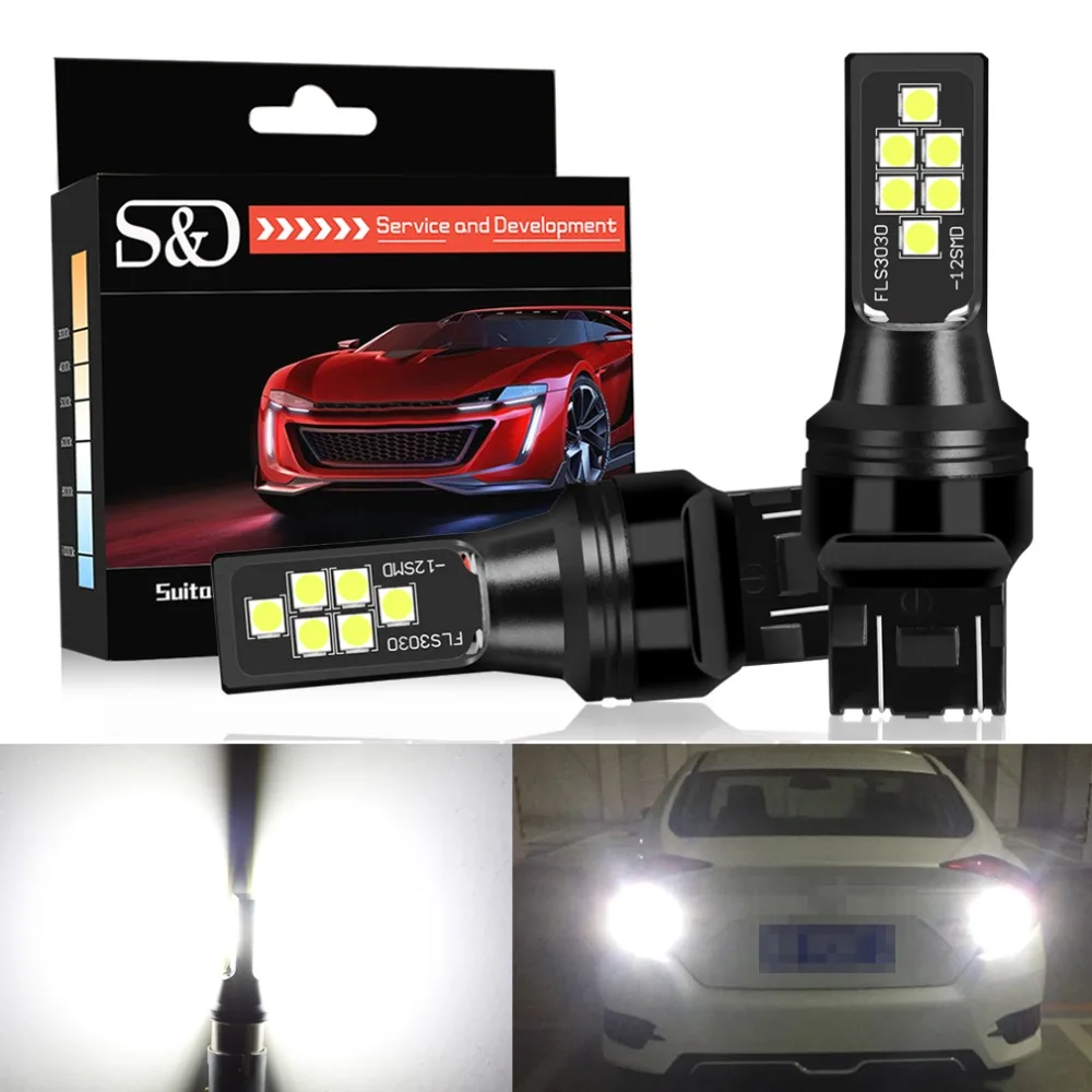 

S&D T20 7443 W21/5W LED Car Light Bulbs 12 SMD 3030 Chips Tail Brake Reverse Lights White Red Yellow Auto Lamp 12V