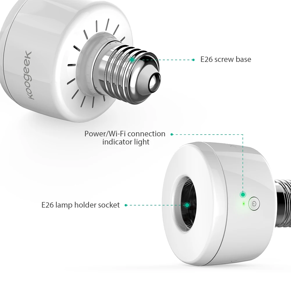 Koogeek E27 умного Wi-Fi розеточный светильник лампочка адаптер для Apple HomeKit Сири, голосовой интеллектуальный пульт дистанционного управления Управление графики цоколь лампы