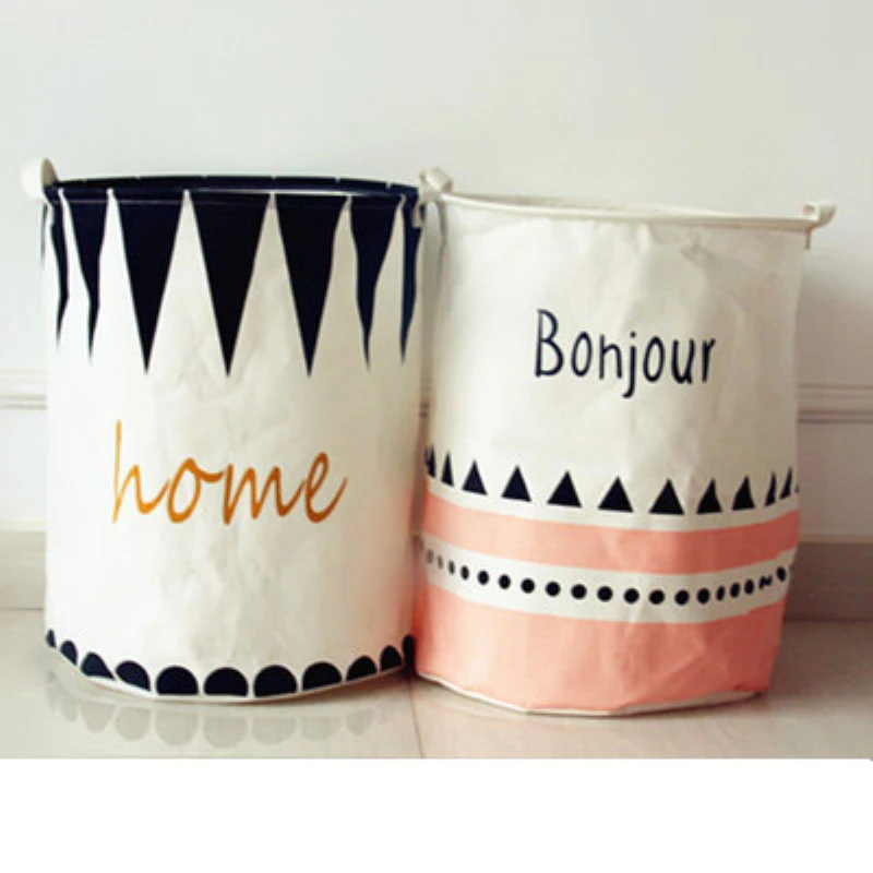 

New Geometric Pattern Folding Laundry Basket Dirty Clothes Sundries Storage Bucket Round Waterproof Kids Toys Storage Basket