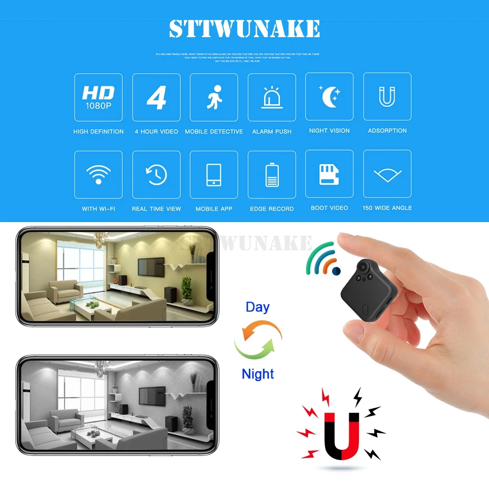 STTWUNAKE мини IP камера 1080P HD wifi микро камера беспроводной домашний маленький скрытый детский монитор видео рекордер Открытый ipcam безопасности