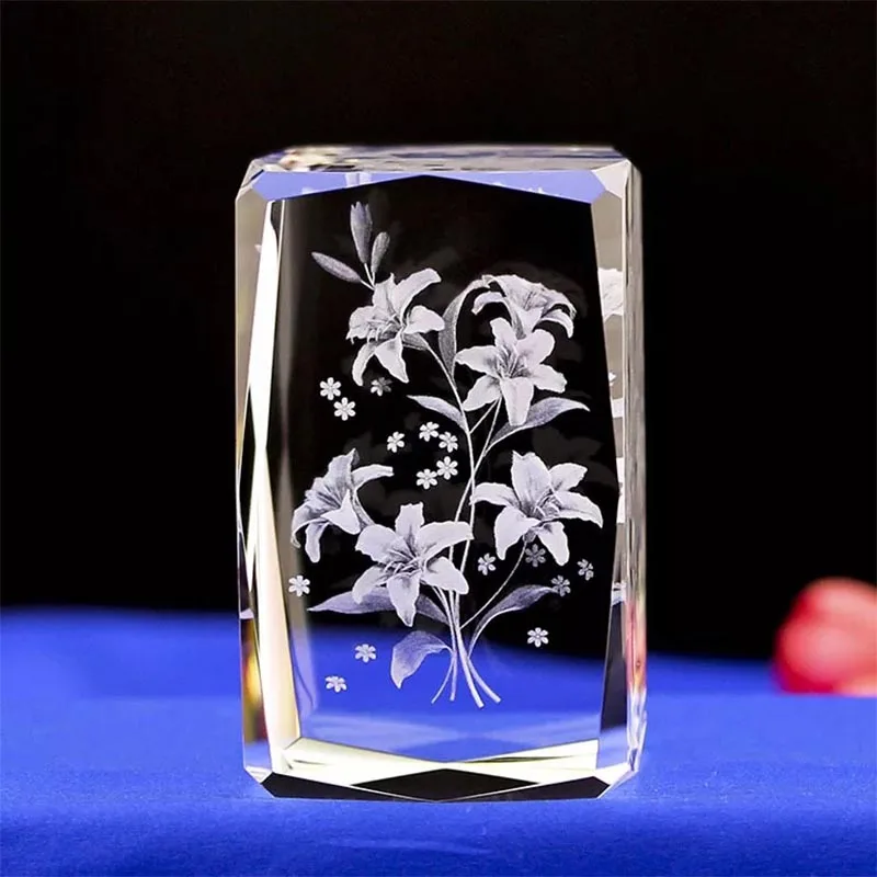 Лазерная гравировка духи Лилия Кристалл Куб 3d внутри резной кристалл для матери любовь подарок на день рождения