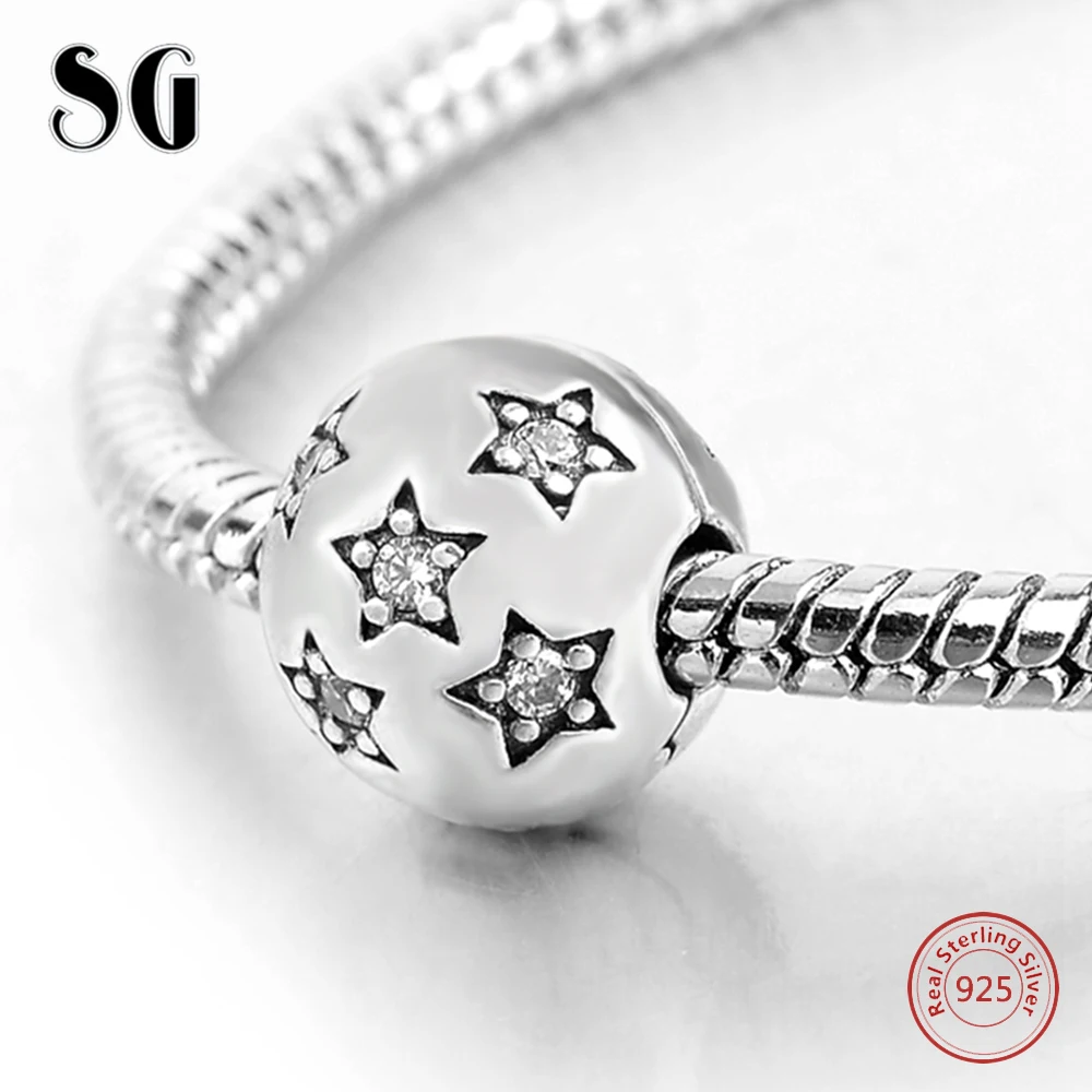 

925 Sterling Silver Star With cz stone Round Pendant Fit Authentic European Charms Bracelet Beads For Women Fashion Jewelry