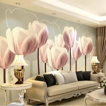 

Wholesale 3d Papel de parede HD Purple Tulip Flower Mural 3D Wall Mural Wallpaper for TV Background Living Room 3d Photo Murals