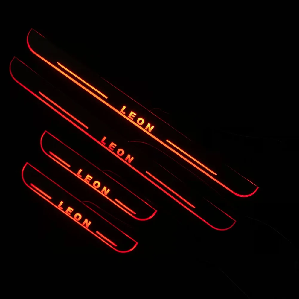 RQXR led движущиеся двери потертости для сиденья Леон динамический порог пластина плоский накладной поток/фиксированный свет, 4 шт