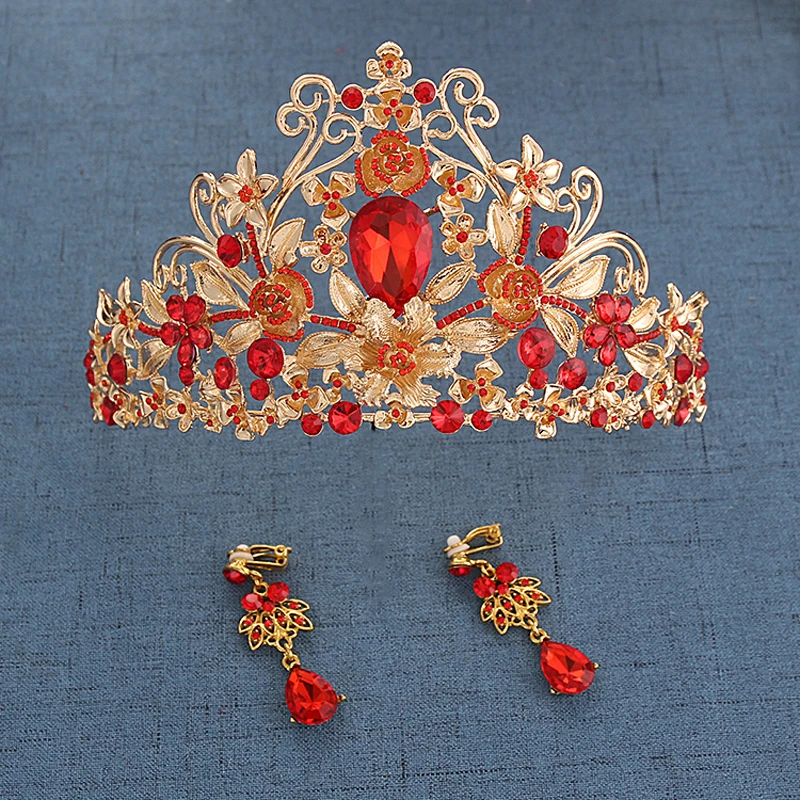 4 шт. винтажные Свадебные украшения для волос в стиле барокко Принцесса Королева Хрустальная корона красные стразы тиара Золотая диадема для женщин аксессуары