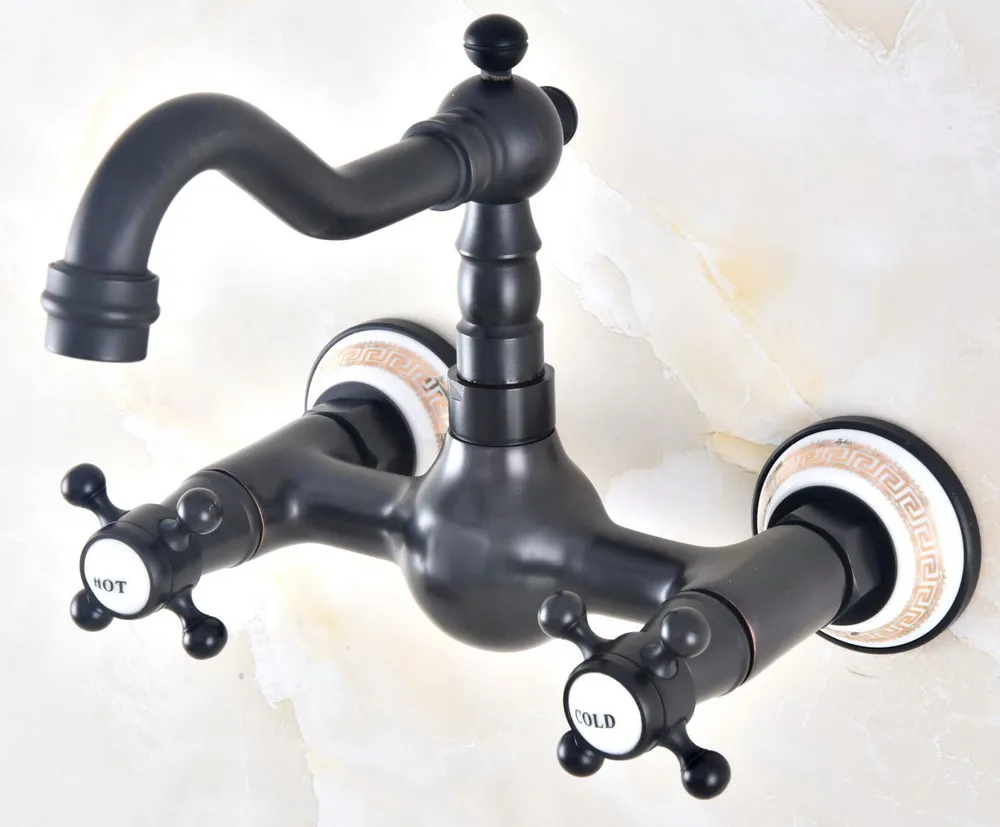 Black Oil Rubbed Antique Brass Double Cross Handles Swivel Spout Kitchen Bathroom Tub Sink Faucet Mixer Water Taps anf467