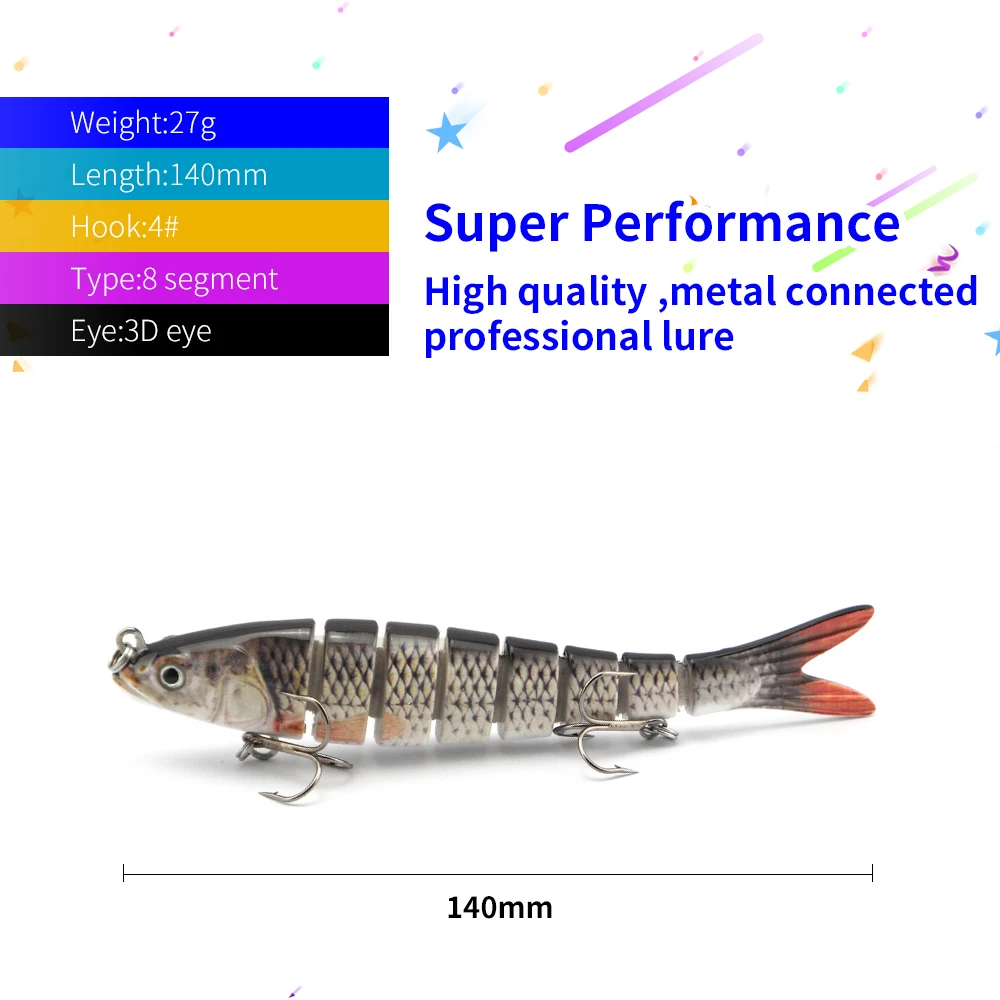 8 сегментная жесткая приманка для ловли форели от производителя, 30 г, 142 мм, плавающая приманка, соединенная плавательная приманка, приманка для рыбалки, жесткая пластиковая приманка для плавания