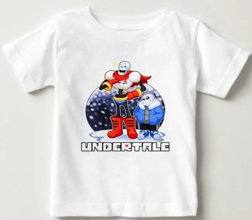Undertale Sans and Papyrus/Детская Хлопковая футболка для маленьких мальчиков и девочек, коллекция года детская футболка с круглым вырезом для малышей Tshir NN - Цвет: White T-shirt