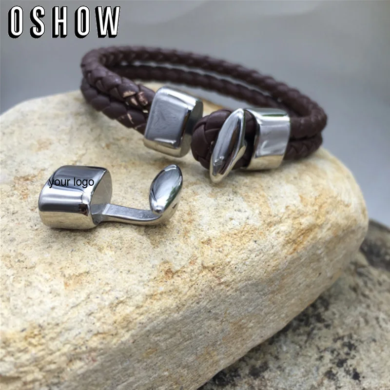 

Wholesale Custom Logo Charm steel Polish Mirror Surface Hoop clasp For Leather Cord Bracelets Connectors 50pcs/lot
