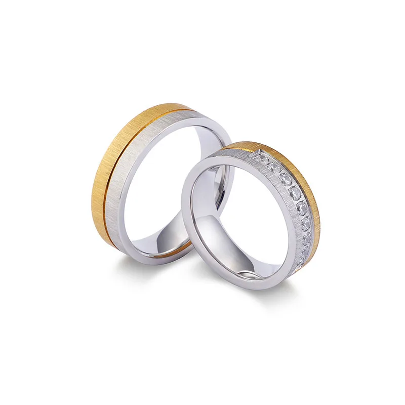 Simple Stainless Steel Alliance Ring Gold&ampSilver Color Couple Cubic Zirconia Wedding Female Male Anniversary Jewelry | Украшения и